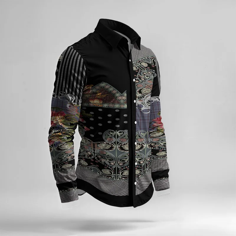 2025 Spring Summer Men Shirt Set Brand Print Fashion Printing Two Piece Set Mens Light Luxury Lightweight Party Long Sleeves_voghion.com