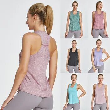Débardeur d'été pour femme à séchage rapide, col en U, épaules dénudées, sans manches, pour fitness, yoga, entraînement, sport, coupe ample