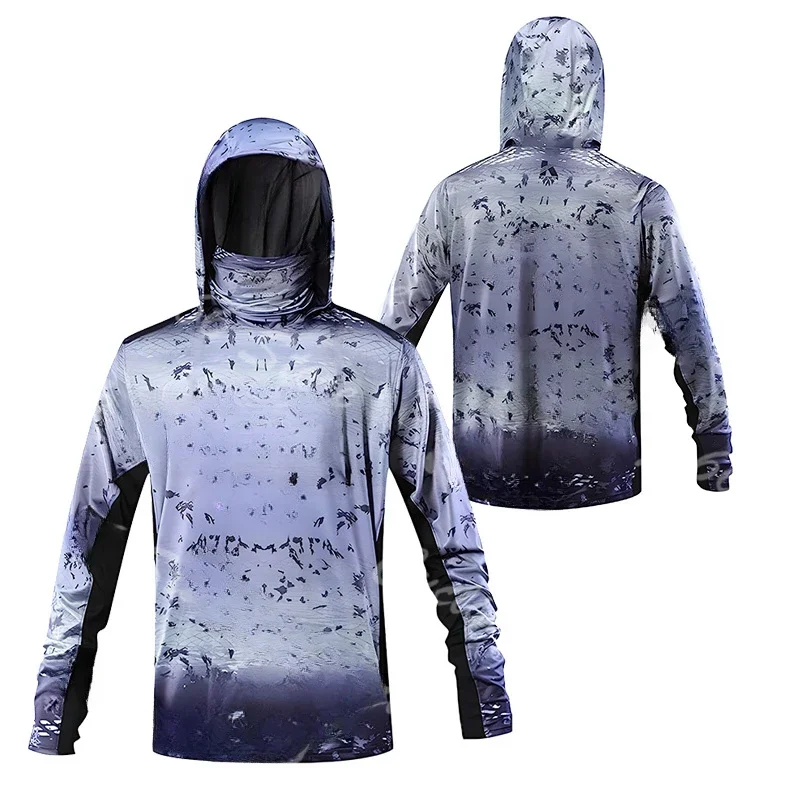 Fishing Shirts Men UPF 50+ Long Sleeve Mask Hooded UV Protection Quick-drying Fishing Clothes Plus Size Camisa De Pesca