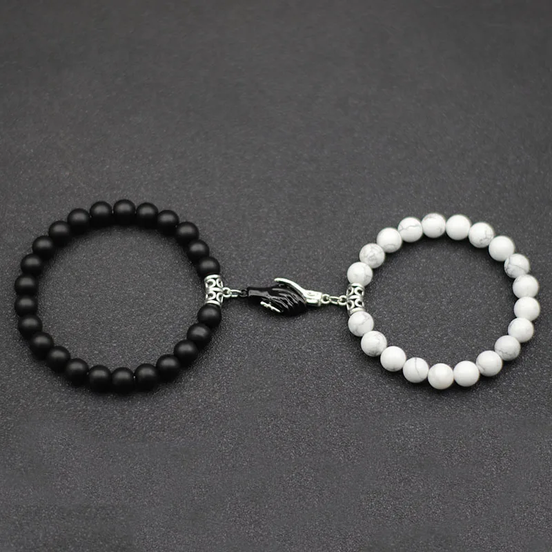 Magnetic Couple Bracelet Black White Beaded Valentine Day Gift