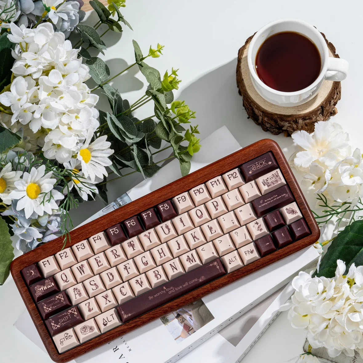 Keycaps Retro para Teclado Mecânico Mão Desenhada Flor Rosa Perfil Cereja Pbt Keycap Sublimação de Tintura Acessórios - Imagem 5