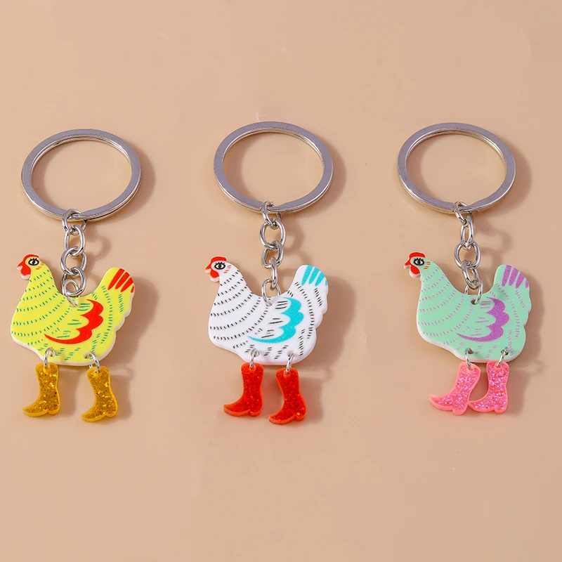 Cute Funny Easter Chicken Hen Keychain Animal Keyring Pendants for Women Girls Handbag Accessories DIY Jewelry Gifts