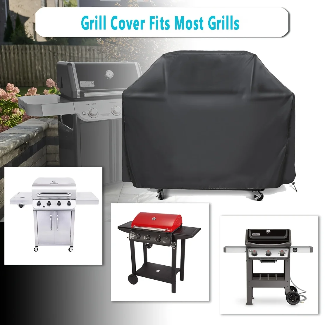 8 Größen Outdoor-Grillabdeckung 32-60 Zoll Oxford-Stoff Winddicht Allwettertauglich Passend für Nexgrill Brinkmann – Detail 2