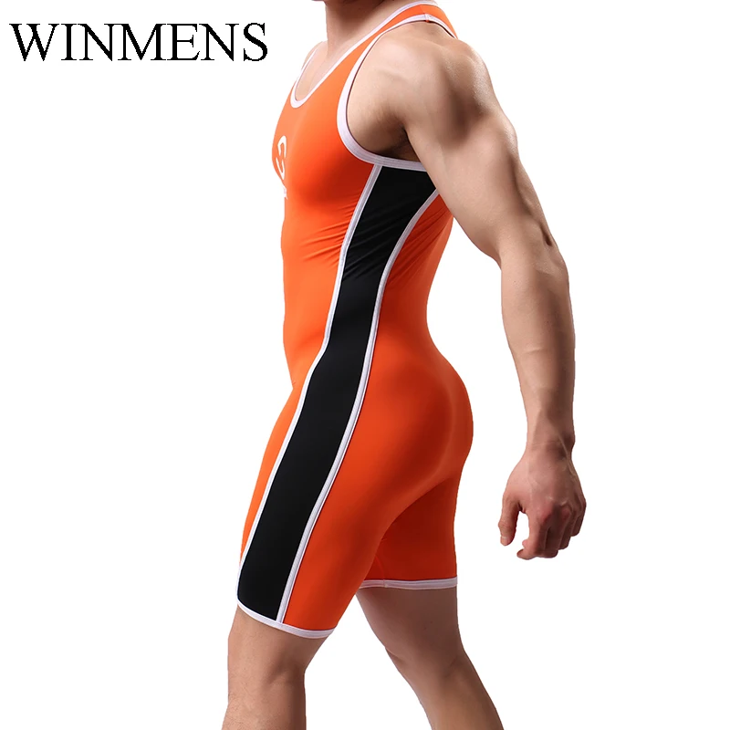Adult Men's Pajama Romper Elastic Patchwork Jumpsuit Sleepwear Sleeveless Sexy Bodysuit Fitness Slim Fit Sportswear