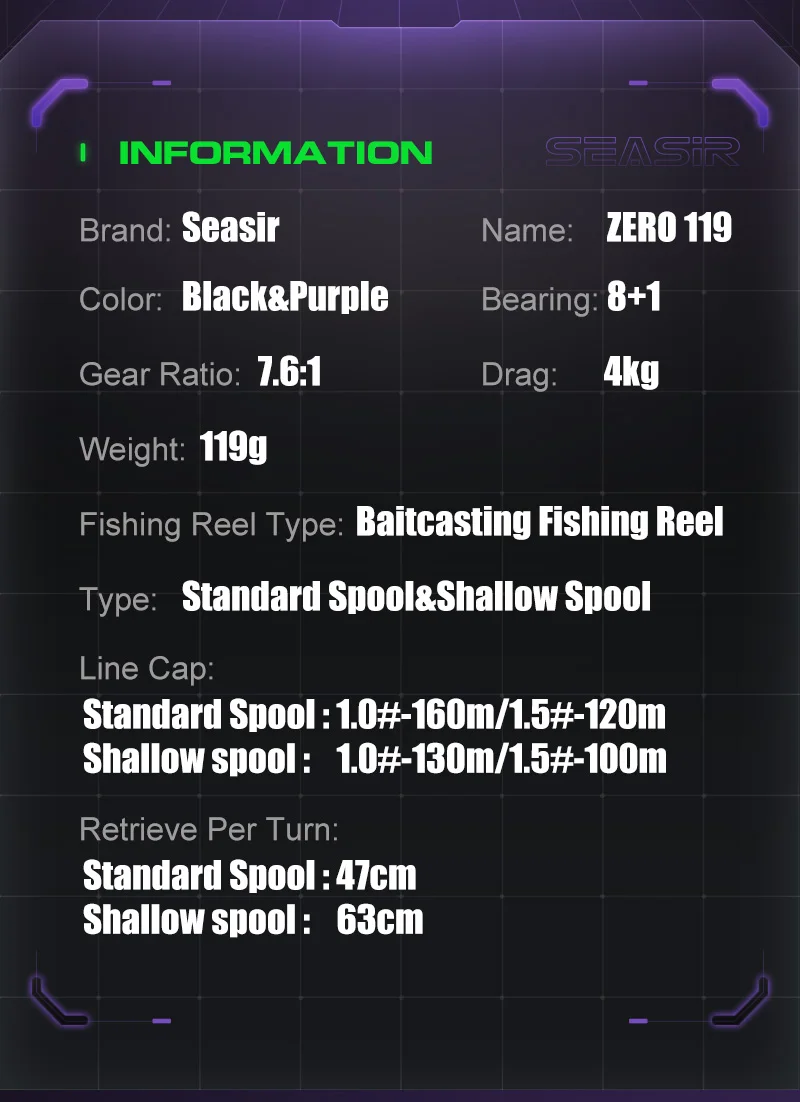 Seasir ZERO119 BFS Baitcasting Fishing Reel Carbon Fiber 119g 2 Seasir ZERO119 BFS Baitcasting Fishing Reel Carbon Fiber 119g 2