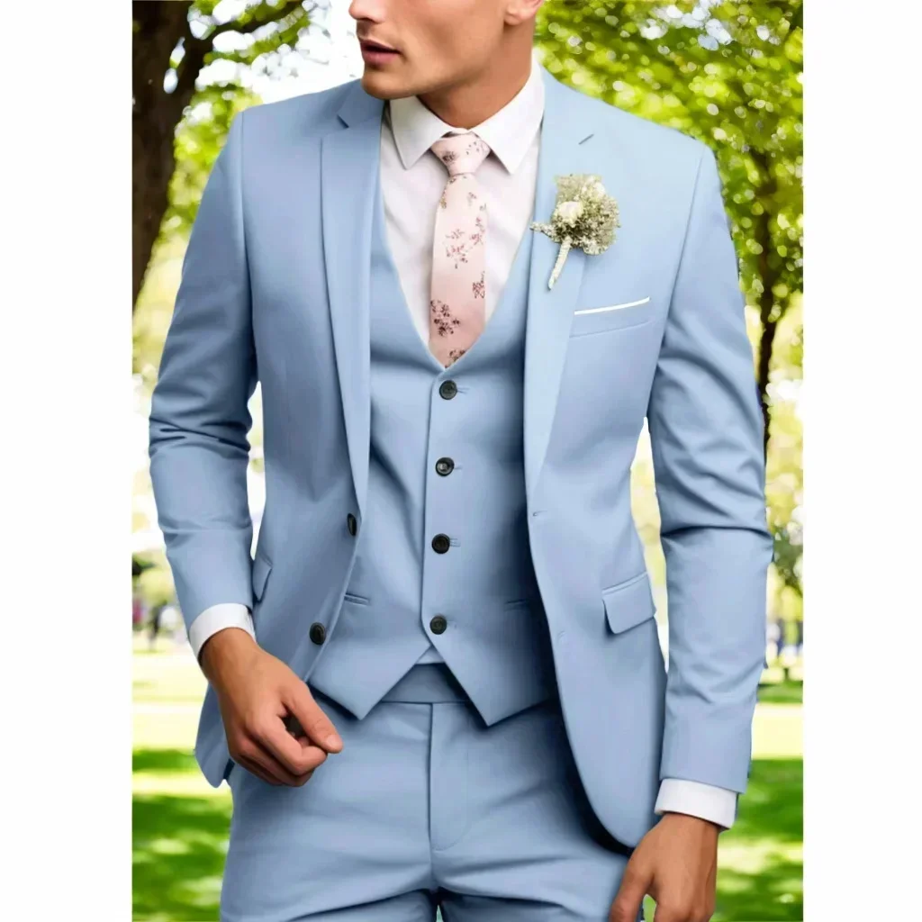Slim Fit Men Suits Regular Fit 3 Piece Elegant Tuxedos Set Notch Lapel Blazer Vest Pants for Evening Party Wedding Male Suit