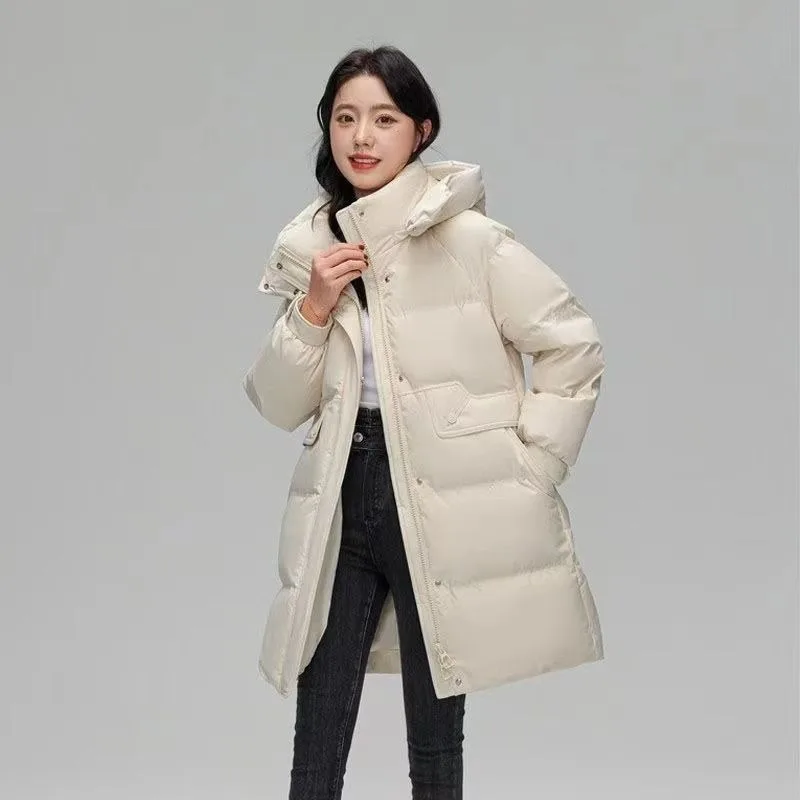 2023 New Women Down Cotton Coat Winter Jacket Female Mid Length Version Parkas Thick Warm Outwear Hooded Leisure Time Overcoat