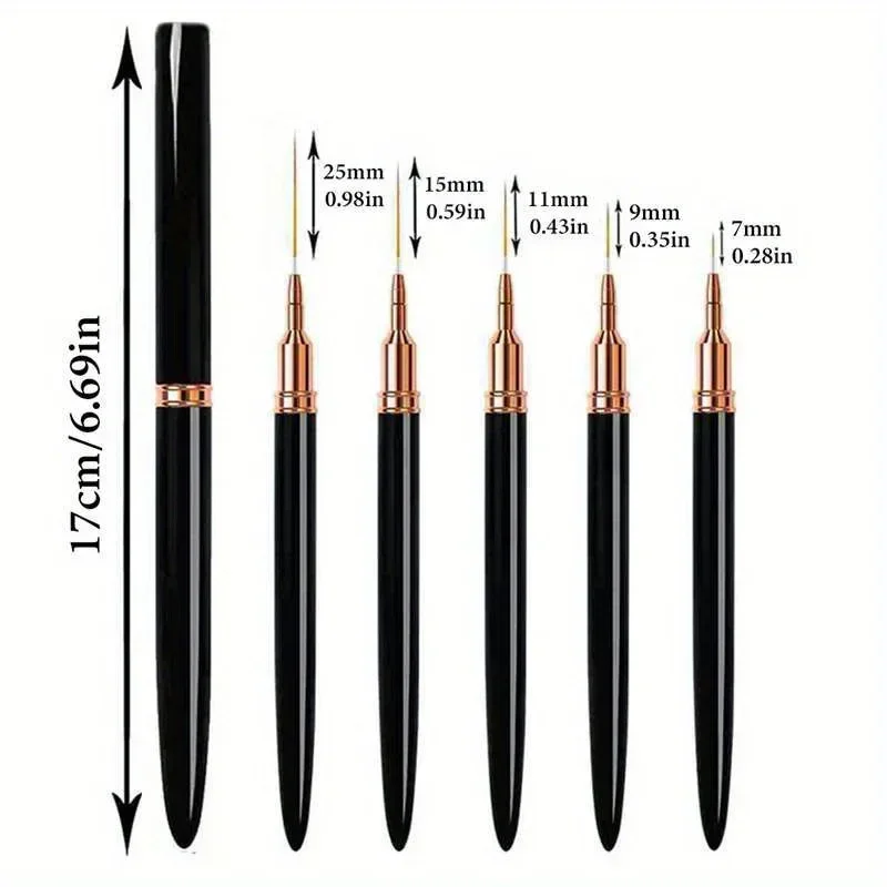 Nail Art Liner Brushes Set Elongated Lines Striping Drawing UV Gel Painting Nail Design Pen Professional Manicure Tool 5Pcs nail art pens nail art brushes nail brushes nail art tools gel nail tools