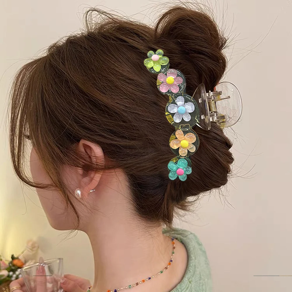 Fashion Women Beach Vacation Hair Claw Bohemia Flower Hair Clips Large Hair Claw Hairpin Women Girls Shark Clip Accessories