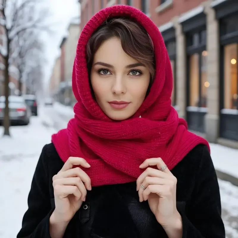 Solid Color Winter Balaclava, Casual Knit Beanies Cap for Women, Neck Collar Scarf, Windproof and Cold Proof - Ideal Gift