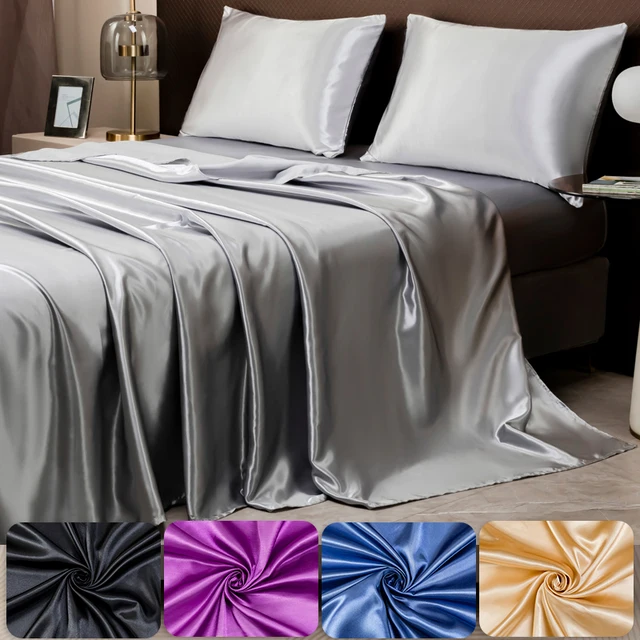 Ensemble de draps et taies d'oreiller en Satin de couleur unie, ensemble de literie luxueux avec un drap soyeux, taille Twin/Full/Queen/King 1