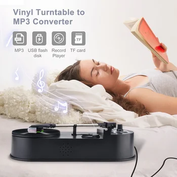 Portable Phonograph 33/45RPM Turntable Player Converter Save Vinyl Music Records to MP3 TF Card/USB Built in Speaker No Need PC 5