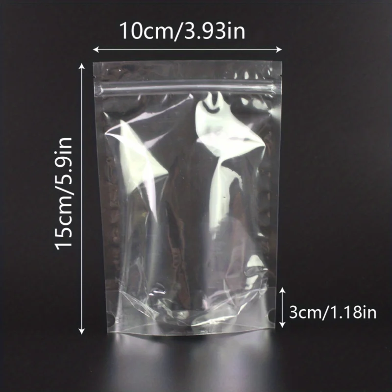 50pcs Transparent Clear Stand Up Plastic Bags With Zipper for Dried Fruit Storage/Candy/Snack/Nut/Grains/Tea packaging 3