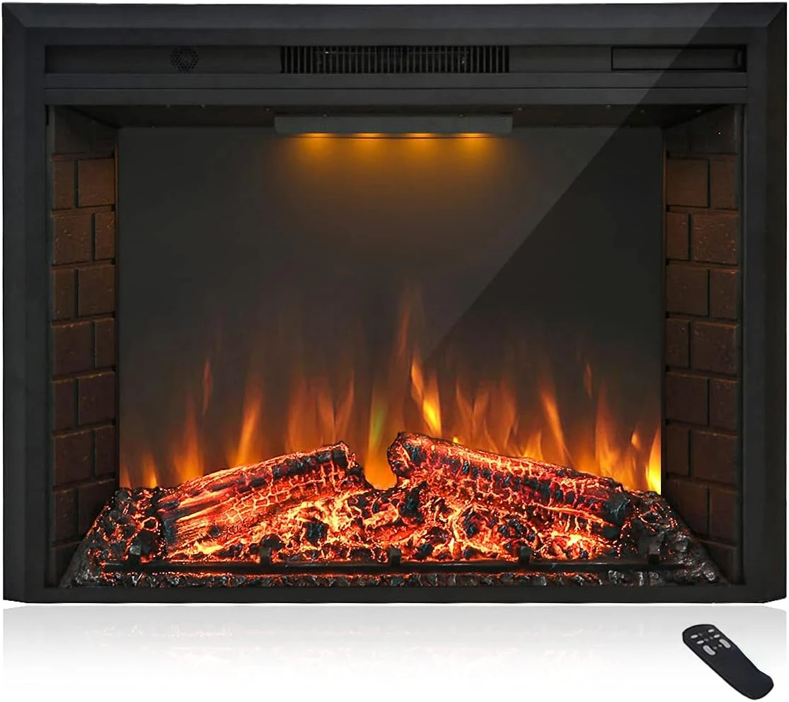 40'' Electric Fireplace Insert, Retro Recessed Fireplace Heater with Fire Cracking Sound, Remote Control & Timer, 750/1500W