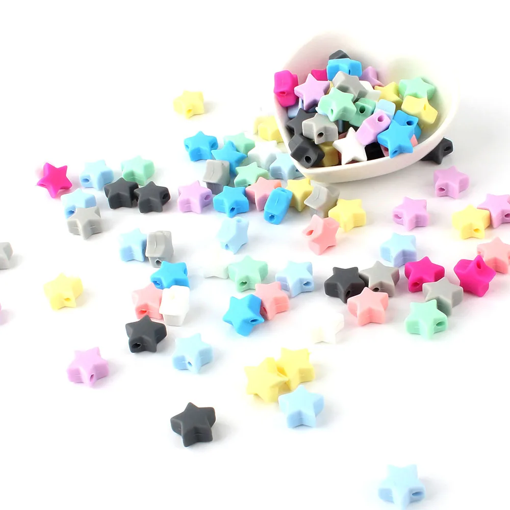 10Pcs Mini Heart Star Silicone Beads Baby Teething Beads Pacifier Chain Food Grade Nuring Teether Necklace Accessories Diy