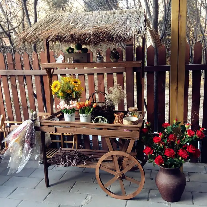 Pastoral Flower Rack Solid Wood Cart Storage Rack Balcony Storage Shopping Mall Creative Promotion Car Outdoor Decoration