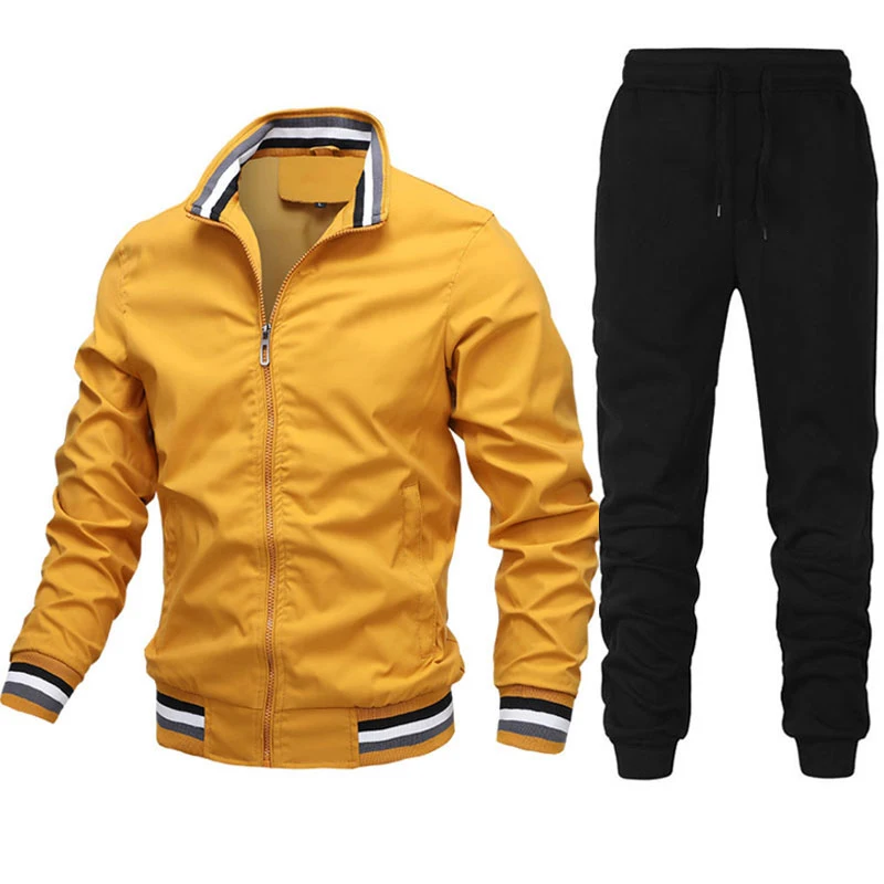 Men's Jacket Two Pieces Set Tracksuit Zipper Stand Collar Fashion Casual Sport Cardigan and Pants Streetwear Male Jogger Outfits