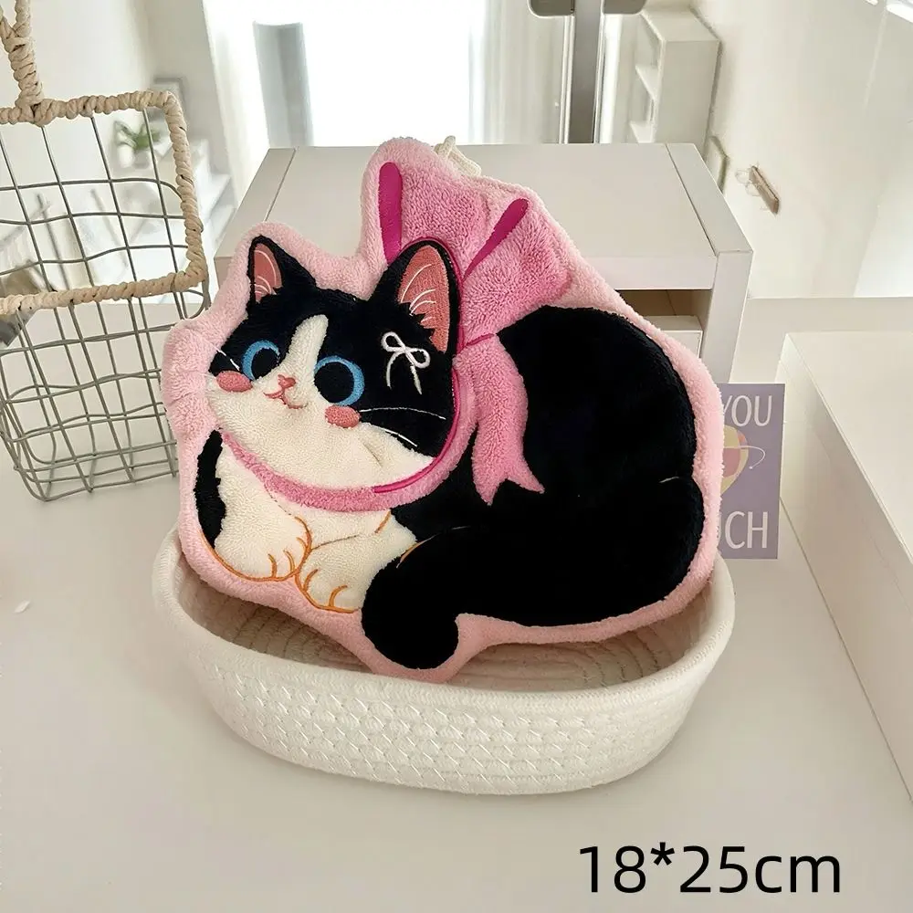 New Hanging Style Cute Cat Hand Towel Soft Coral Fleece Toilet Handkerchief Thickened Strong Water Absorption Washcloth