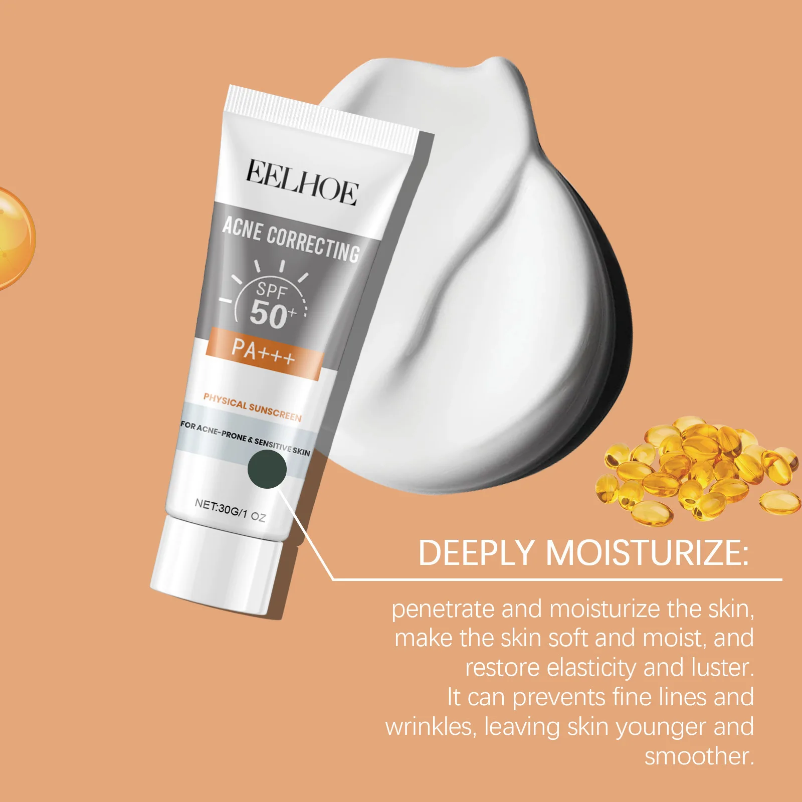 EELHOE Sun Face Protection Sunscreen Spf50 Oil Control Anti Oxidant Moisturizing Skin Brightening Nicotinamide Sunscreen Cream