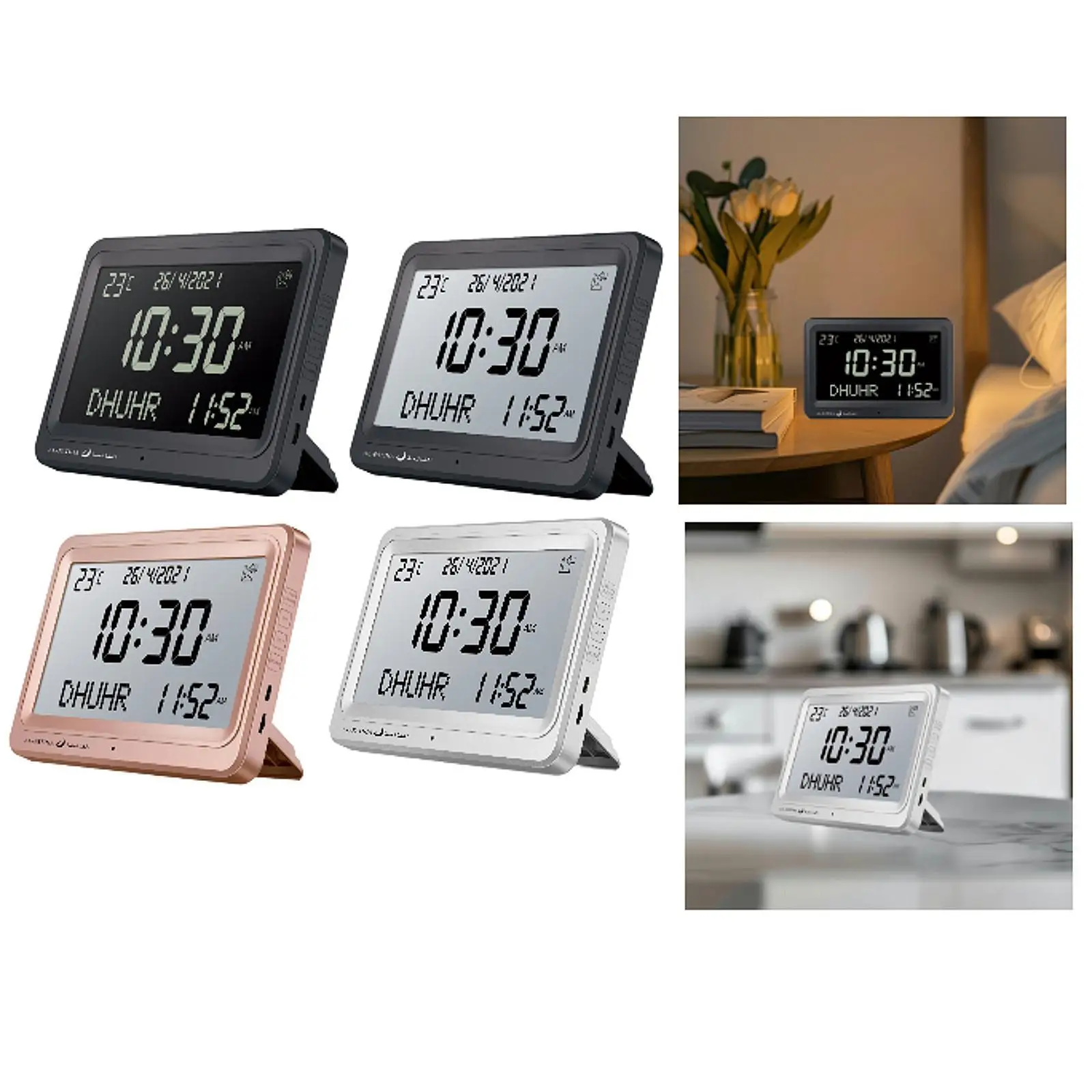 Azan Alarm Clock Islamic Temperature Decoration Muslim Prayer Clock Table Clock for Home Desk Party Living Room Father's Day