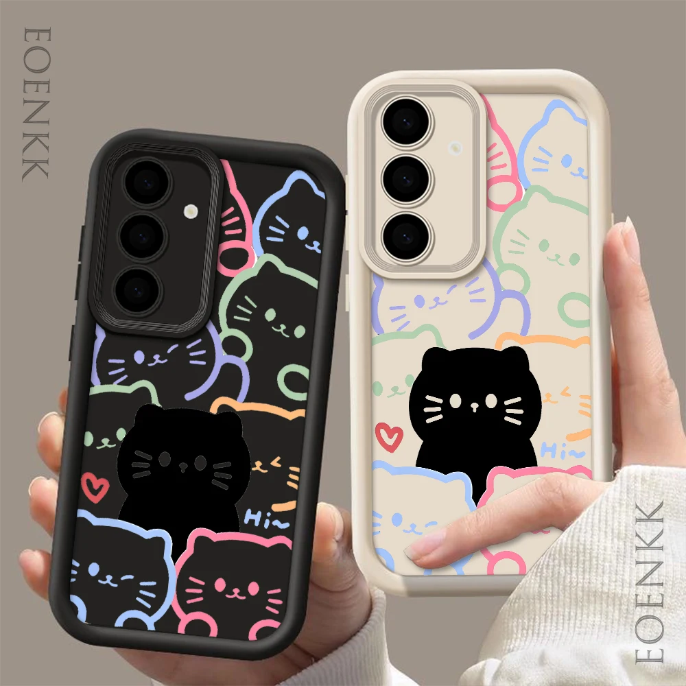 Cartoon Cat Silicone Phone Case with Colorful Line Design