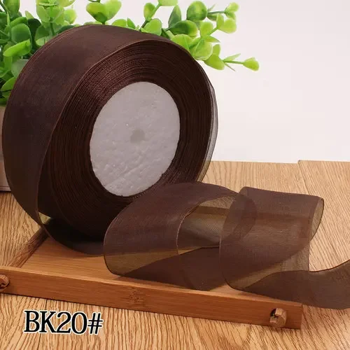 Elegant Black & Transparent Organza Ribbons for DIY Crafts & Event Decor - 50 Yards