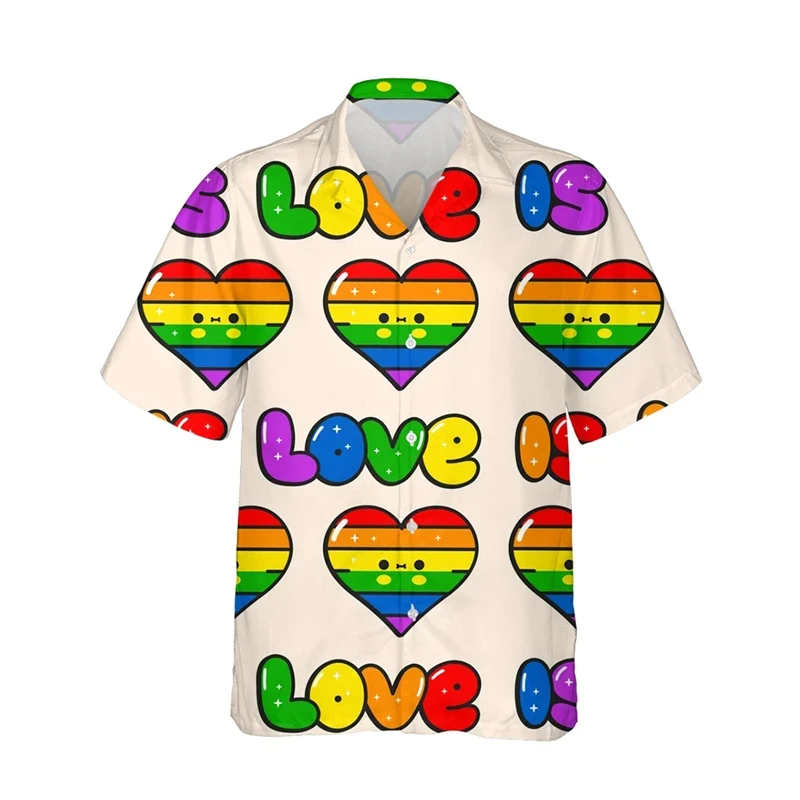 thumbnail image 1 of Camisetas con estampado 3D de arcoíris LGBT para hombres y mujeres, camisetas de manga corta con personalidad, camisetas casuales de verano con botones para hombres, 1 of 5