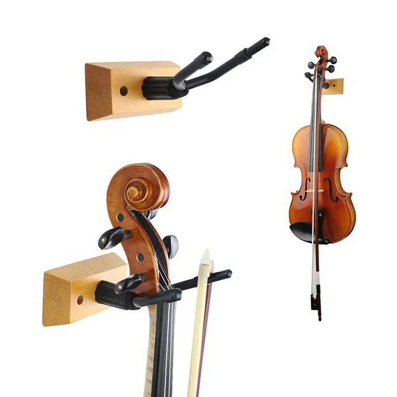 Violin Viola Wall Mount Hanger Wall Hook with Bow Hook Wooden Base 1 Pack for Displaying and Storing Violins Accessories