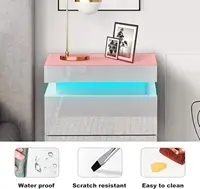 Белая прикроватная тумбочка с 3 ящиками, 4-сторонняя глянцевая прикроватная тумбочка, светодиодное освещение, приставной столик для спальни. — изображение 4