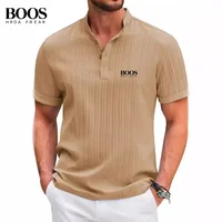 Nouveau polo rayé de haute qualité pour hommes, col Henry, mode d'été, décontracté, confortable, T-shirt polyvalent 2