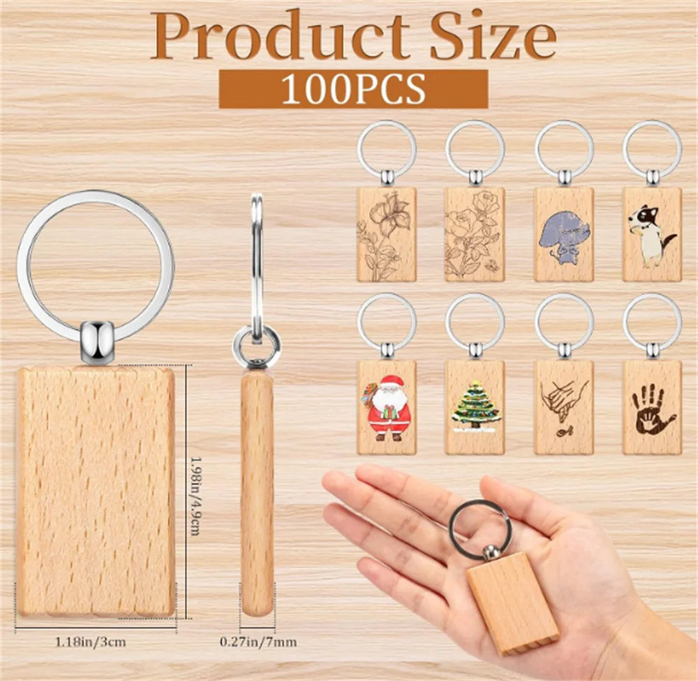 100 Stück Holz-Schlüsselanhänger Rohlinge zum Selbermachen, unbehandelt, für Lasergravur, Weihnachtsbasteln, Weihnachtsornamente, Gravurdekorationen – Detail 2