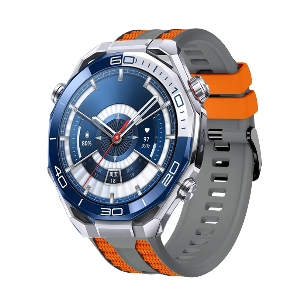 Dual-Color Breathable Silicone Watch Band Strap, 22mm