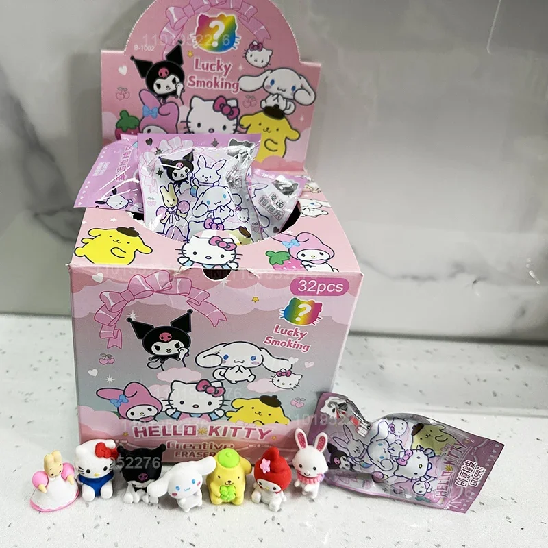 

32pcs/box Sanrio Pencil Eraser Cute Hello Kitty My Melody Kuromi Cinnamoroll Student Eraser Stationery School Supplies Wholesale