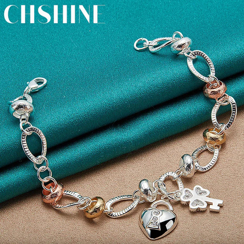 CHSHINE 925 Sterling Silver Heart Lock Clover Flower Charm Zircon Pendant Bracelet For Women Wedding Engagement Jewelry - Image 2