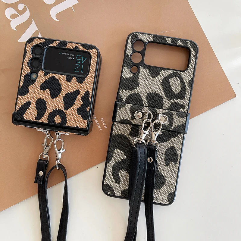 Leopard Print Crossbody Necklace Lanyard with Hard Case and Shoulder Strap