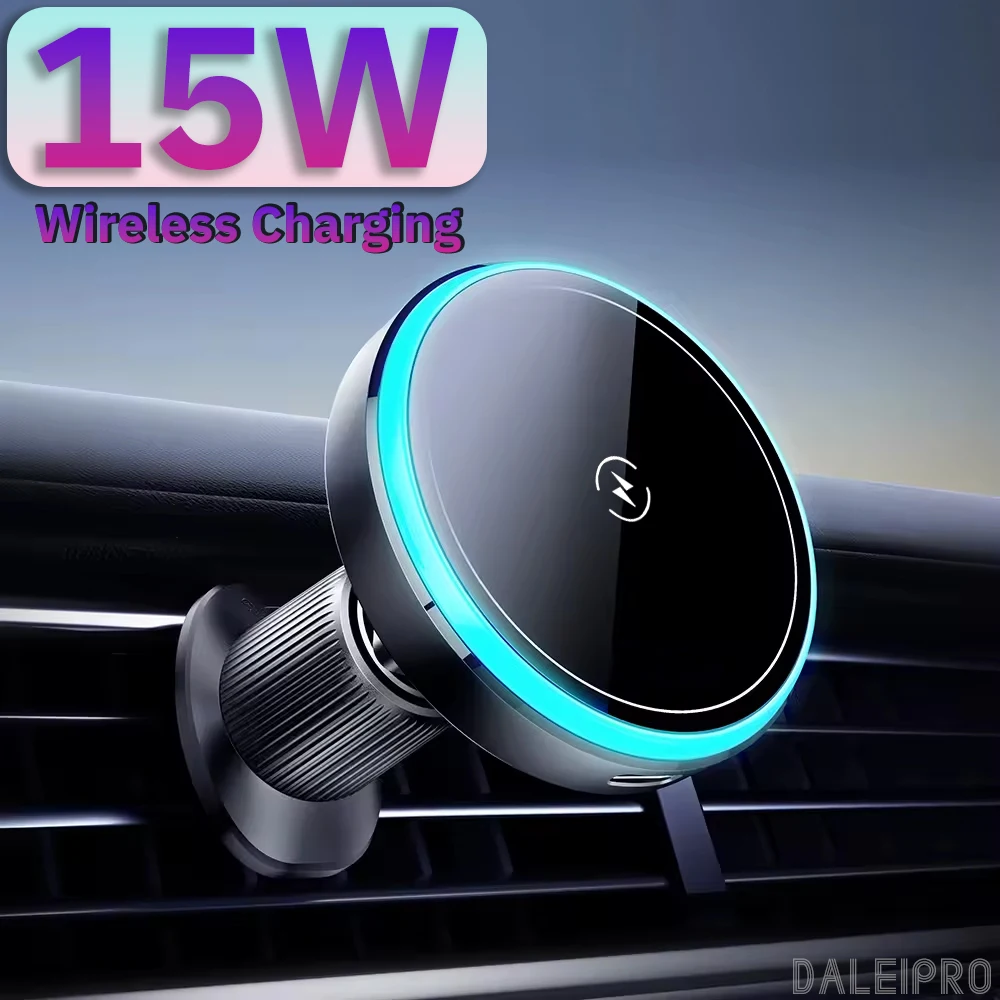 RGB LED magnetic car charger front view with light ring