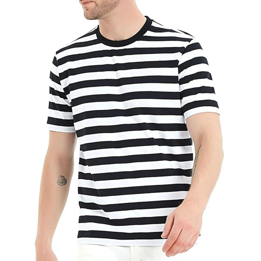O Neck Top T Shirt Slight Stretch Striped Summer Black T Shirt Blue Casual Yellow Casual Top Daily For Vacation