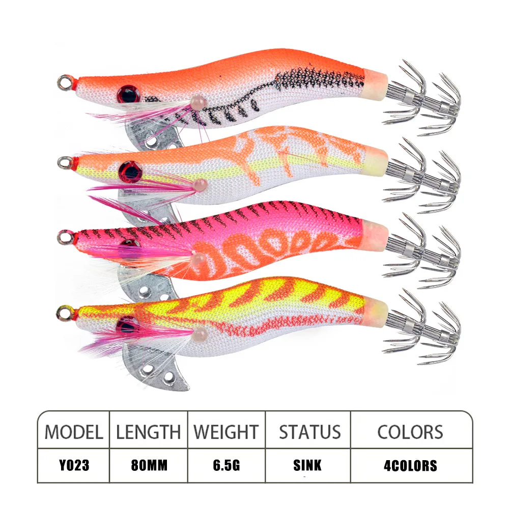 4 Pcs Fishing Wood Shrimp Squid Lure 8g/80mm Artificial Jigging Lures Hard Bait  Octopus Cuttlefish Squid Hook Luminous Egi Pease - AliExpress