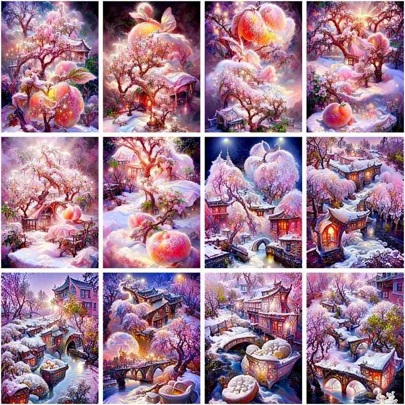 

GATYZTORY Diy 40x50cm Pictures By Number Pink Flower House Landscape Kits Acrylic Painting By Numbers On Canvas Gift Home Decor