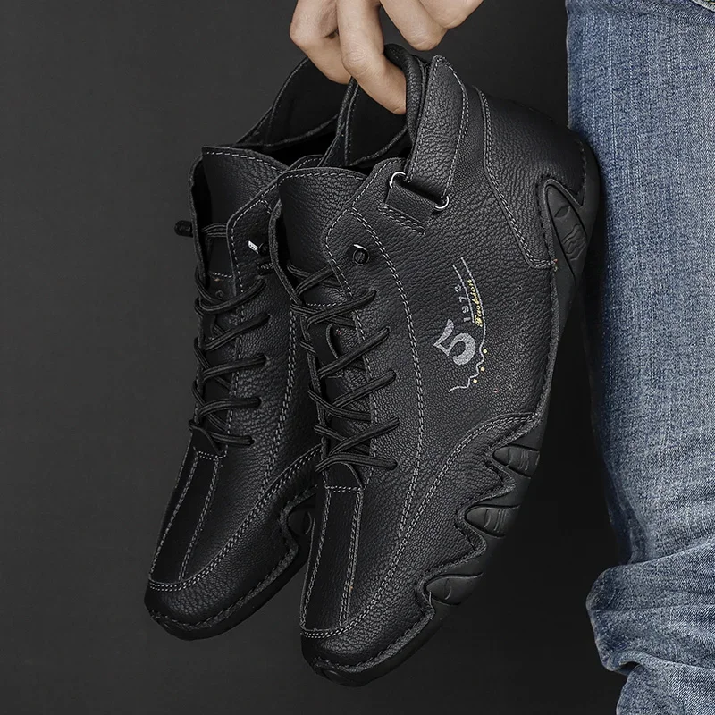 Ankle Leather Boots Men Fashion High Top Casual Shoes Handmade Botines Hombre Botte Homme Plus Big Size 48 49 50