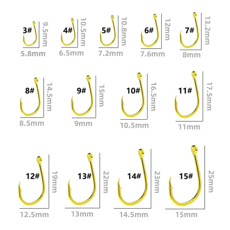 100pcs/lot High Carbon Steel 3#-12# golden Fly Fishhooks