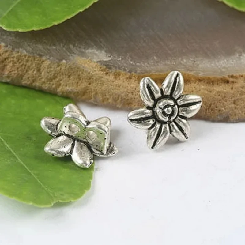 

10pcs Tibetan silver color 2 holes flower Charms H0091