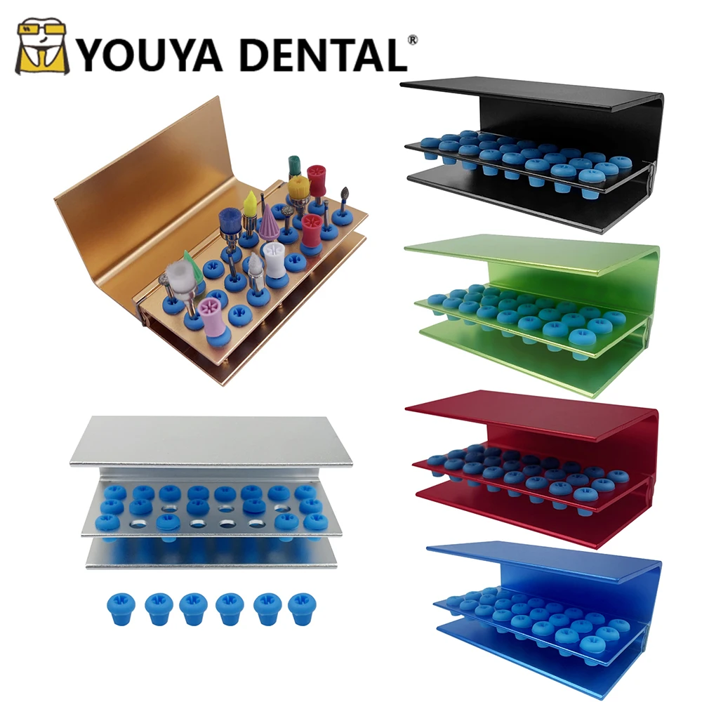 

24 Holes Dental Autoclavable Drill Burs Block Holder for High Speed & Low Speed Burs Holder Sterilizer Case Disinfection Box