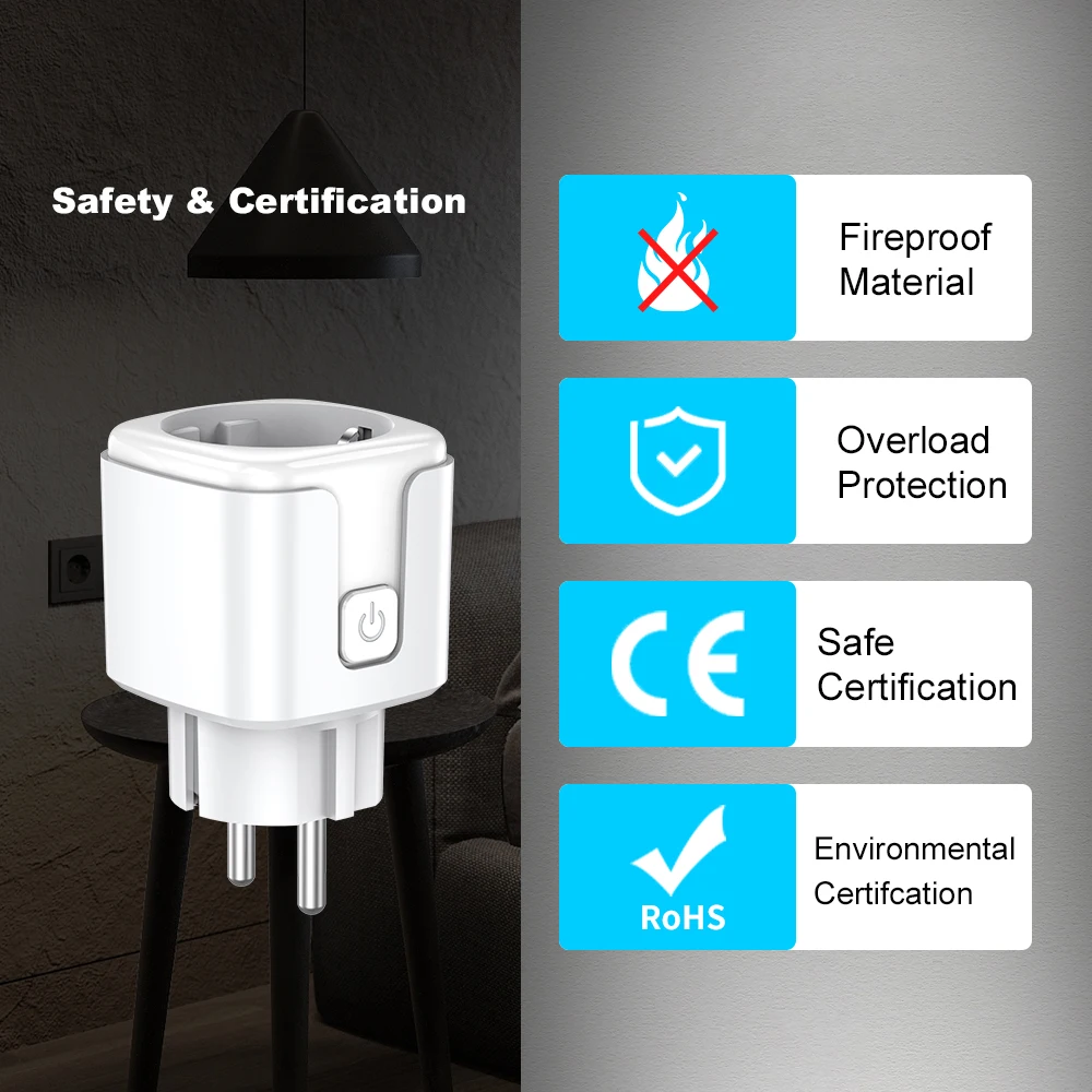 EU Plug Zigbee3.0 20A adapter,Smart Socket Monitor Timing  outlet With Power Monitor Work With Google Home Zigbee2MQTT