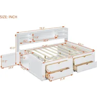 Full Size Captain Bed with Storage Drawers, Wood Daybed with Bookcase Headboard, Full Bookcase Daybeds with 2 Storage Cabinets 2
