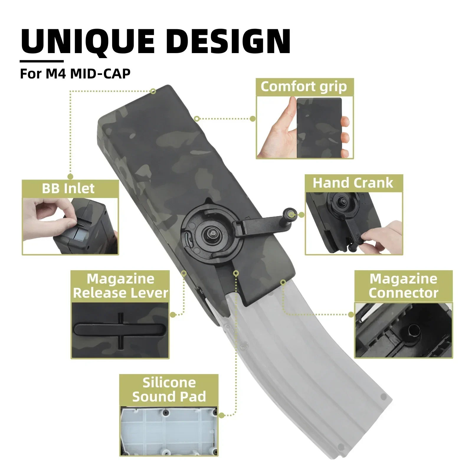 Airsoft Speed Loader 1000 Capacity with Sound Dampening Pad for 6mm BBs M4 Hand Crank Magazines airsoft bb loader