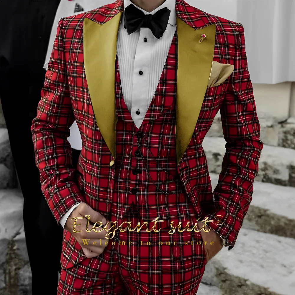 Men's Scottish Style 3-piece Suit (jacket, vest And pants) Groom/Best Man Dinner Party Elegant Tuxedo