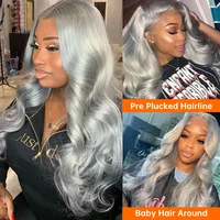Perruque Lace Front Wig Body Wave Brésilienne Naturelle, Cheveux Humains, Couleur Gris Argent, 13x4, Pre-Plucked, Transparent HD, pour Femme 3