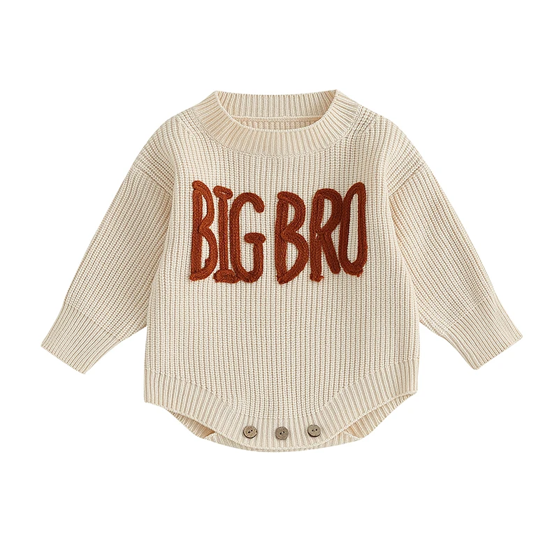 

Baby Boys Sweater Rompers Letter Embroidery Crew Neck Long Sleeve Infant Jumpsuits Fall Toddler Clothes Bodysuits