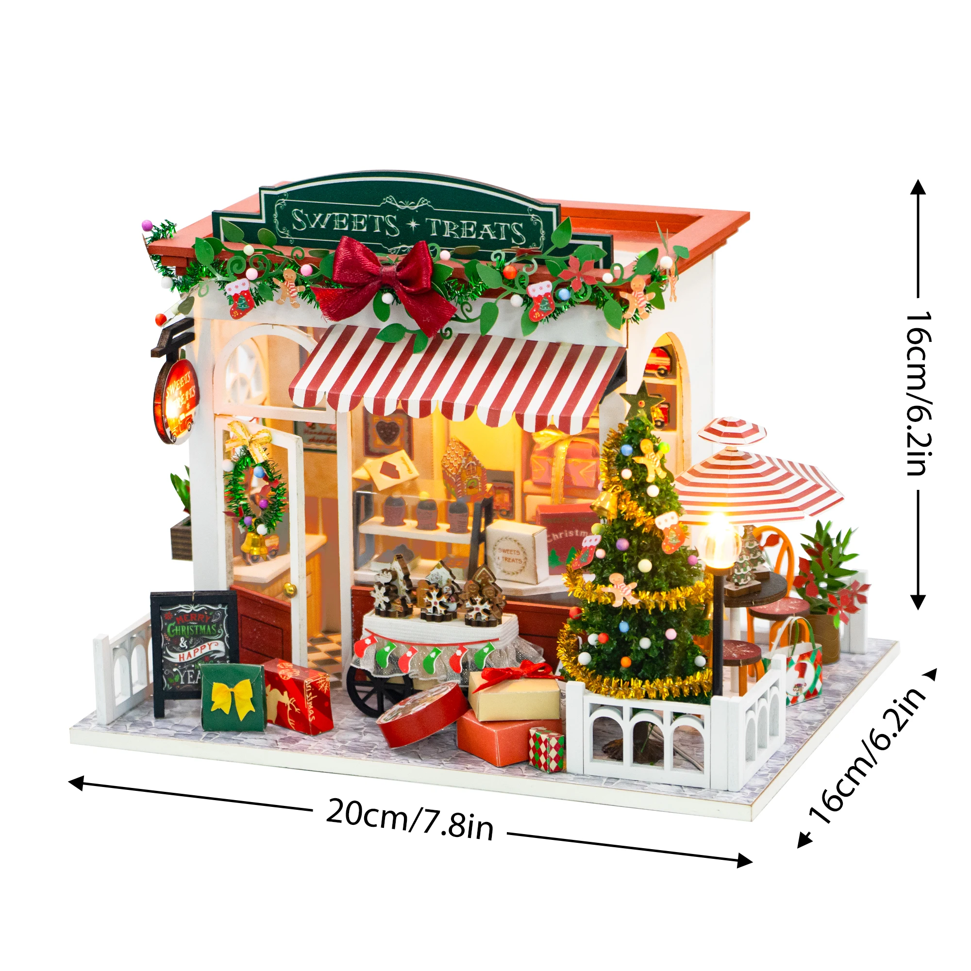 DIY Wooden Doll Houses Christmas Dessert Shop Casa Miniature Model Kit Villa Dollhouse with Furniture Led Light for Friends Gift 6